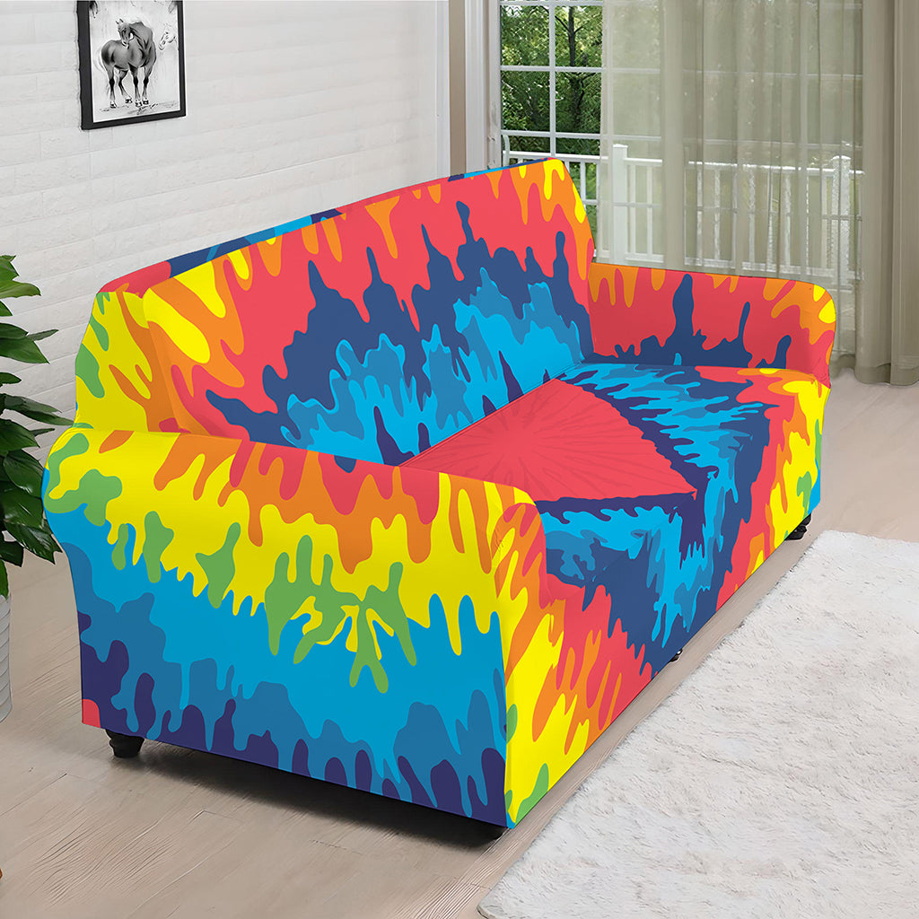 Rainbow Heart Tie Dye Print Sofa Cover