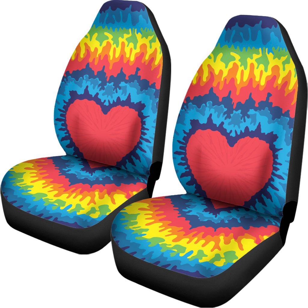 Rainbow Heart Tie Dye Print Universal Fit Car Seat Covers