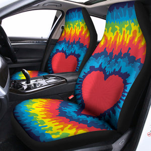 Rainbow Heart Tie Dye Print Universal Fit Car Seat Covers