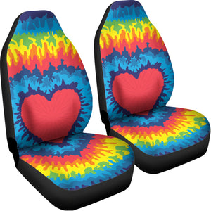 Rainbow Heart Tie Dye Print Universal Fit Car Seat Covers