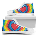 Rainbow Heart Tie Dye Print White High Top Shoes