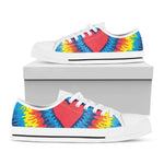 Rainbow Heart Tie Dye Print White Low Top Shoes