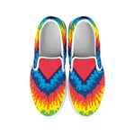 Rainbow Heart Tie Dye Print White Slip On Shoes