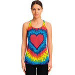 Rainbow Heart Tie Dye Print Women's Racerback Tank Top