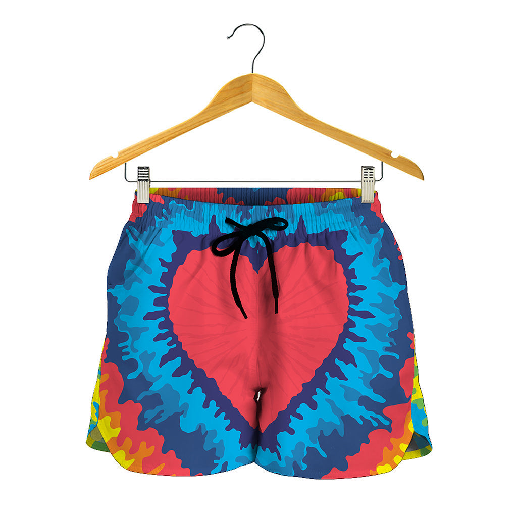 Rainbow Heart Tie Dye Print Women's Shorts