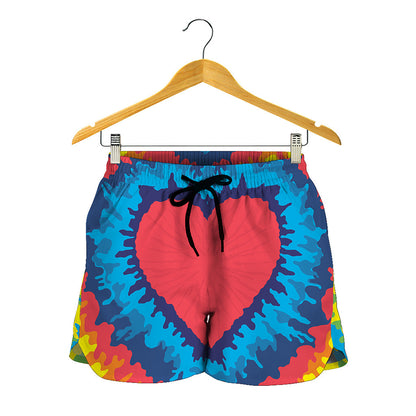 Rainbow Heart Tie Dye Print Women's Shorts