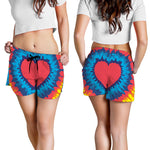 Rainbow Heart Tie Dye Print Women's Shorts