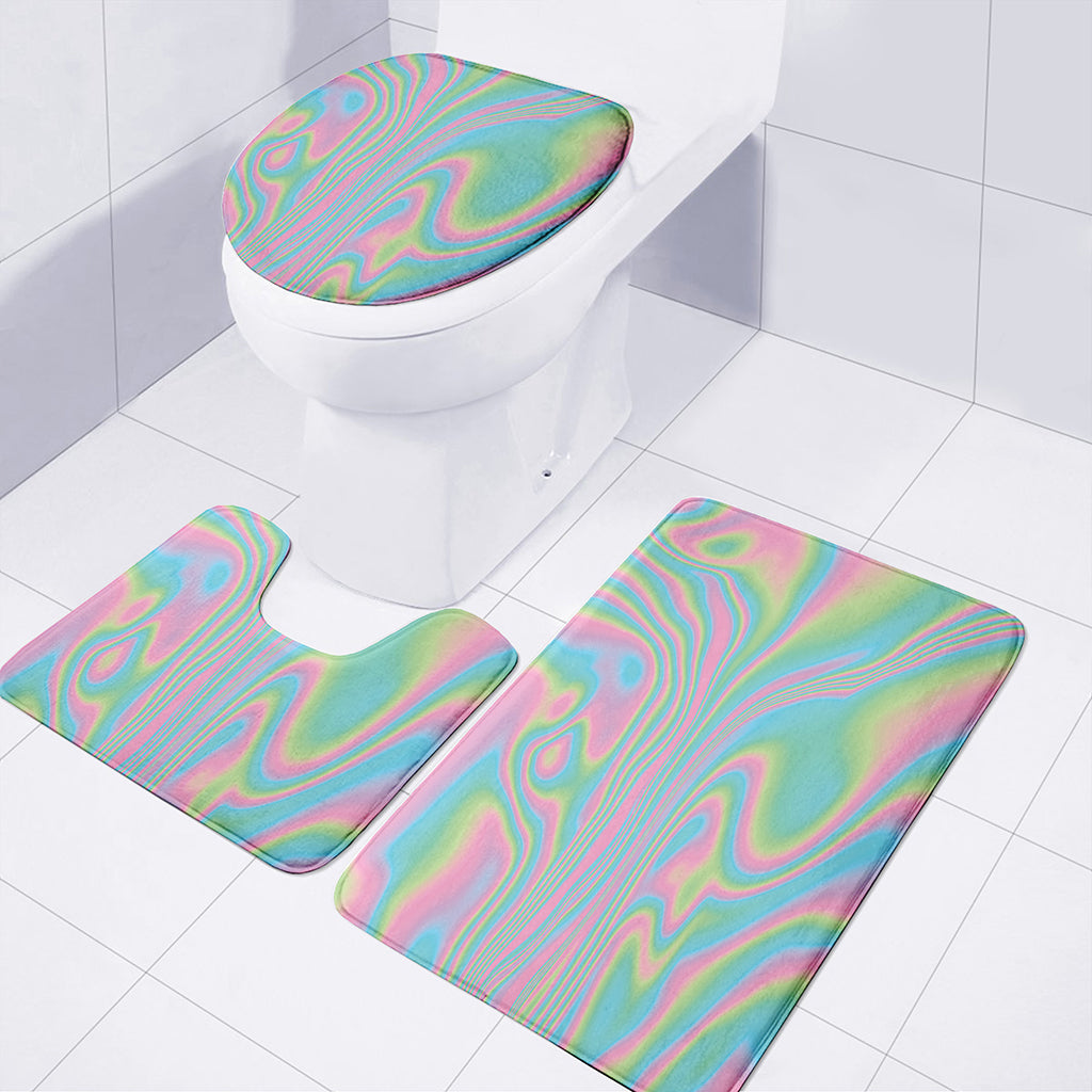 Rainbow Holographic Print 3 Piece Bath Mat Set