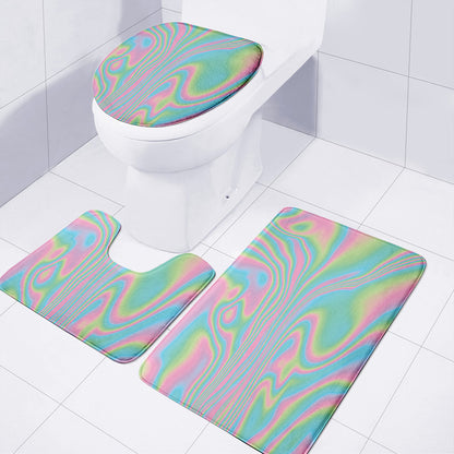 Rainbow Holographic Print 3 Piece Bath Mat Set