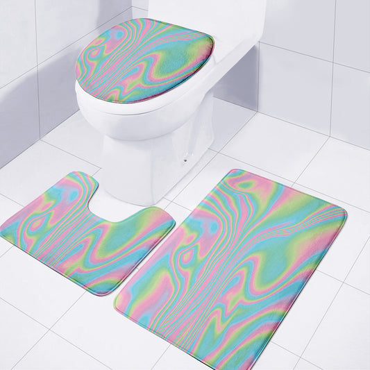 Rainbow Holographic Print 3 Piece Bath Mat Set