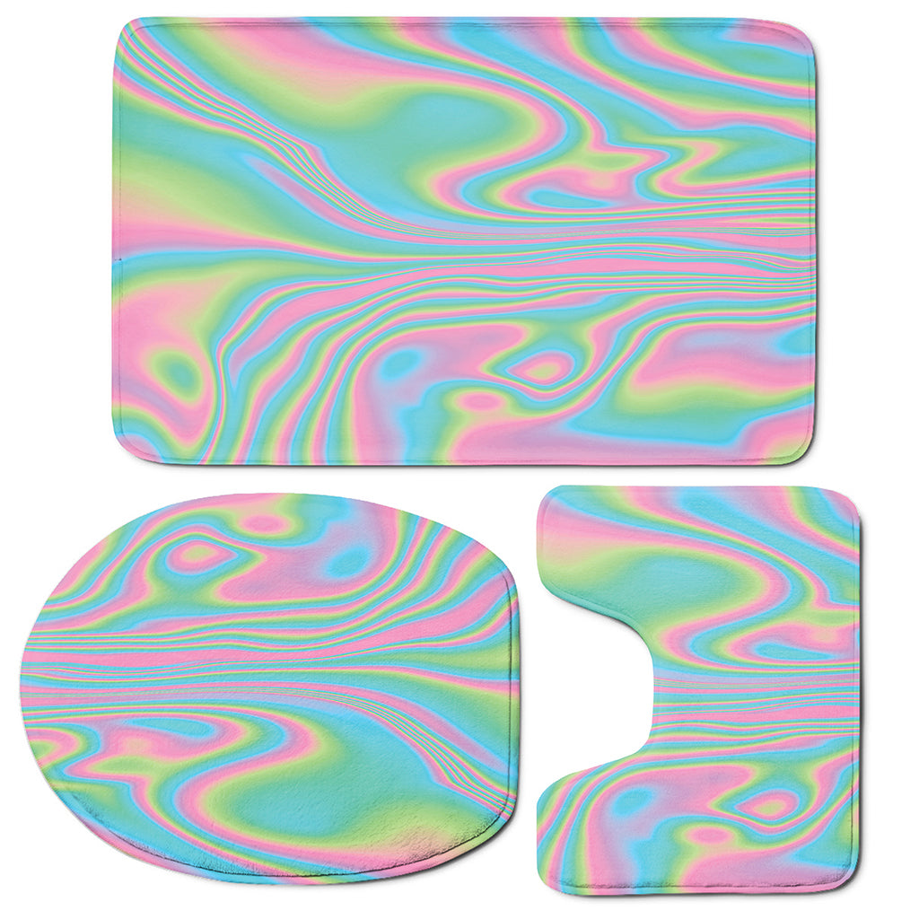 Rainbow Holographic Print 3 Piece Bath Mat Set