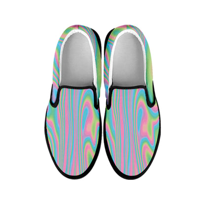 Rainbow Holographic Print Black Slip On Shoes