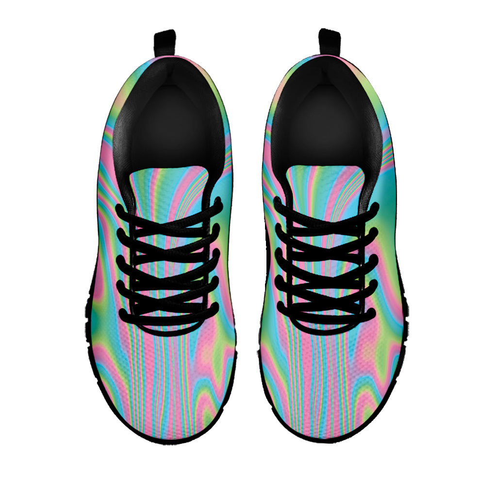 Rainbow Holographic Print Black Running Shoes  GearFrost