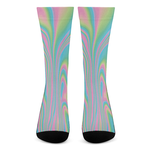 Rainbow Holographic Print Crew Socks