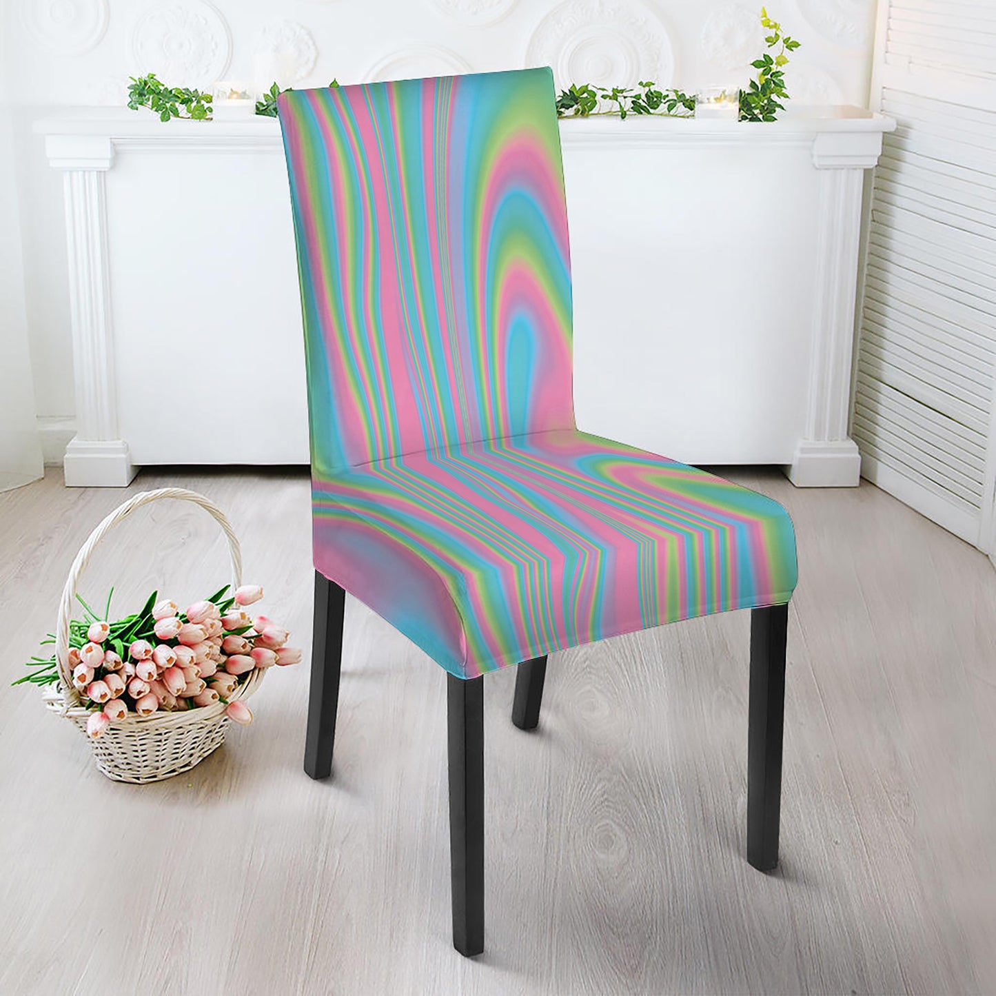 Rainbow Holographic Print Dining Chair Slipcover