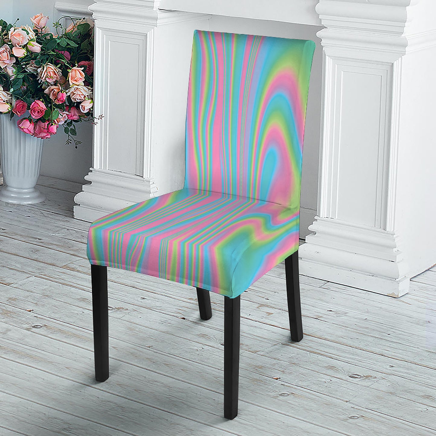 Rainbow Holographic Print Dining Chair Slipcover