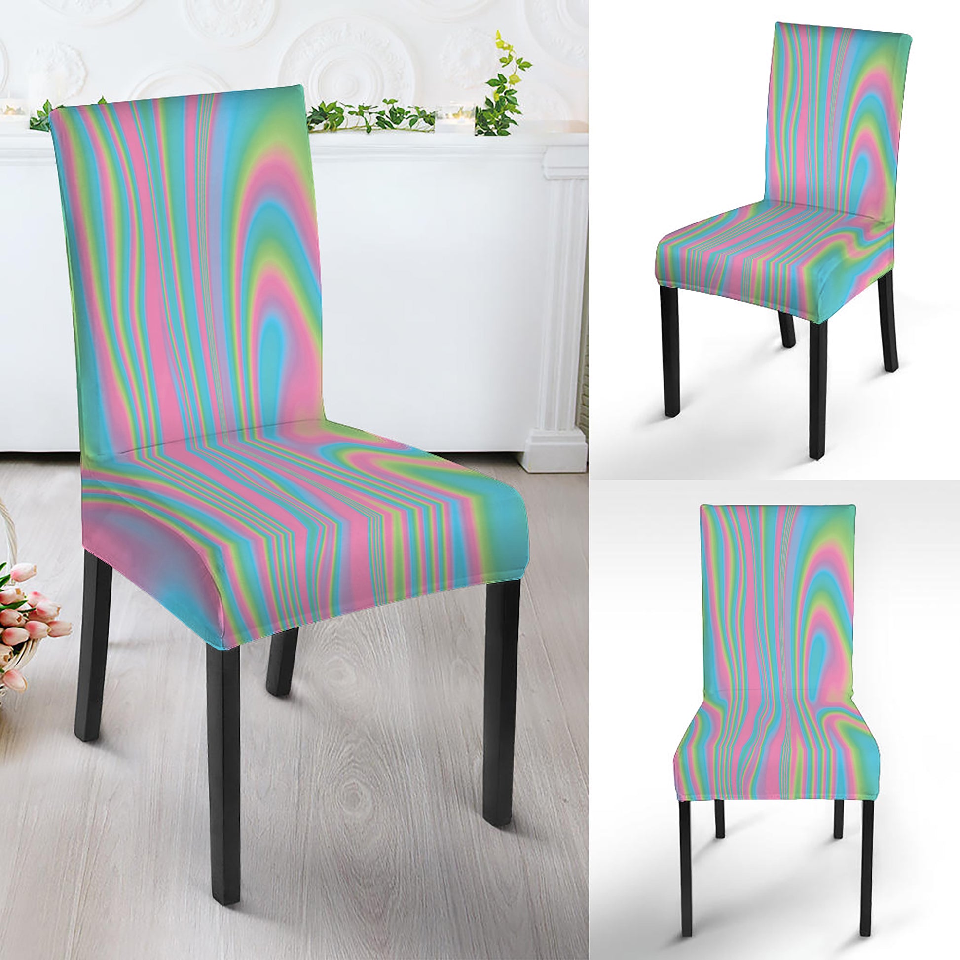 Rainbow Holographic Print Dining Chair Slipcover
