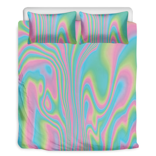 Rainbow Holographic Print Duvet Cover Bedding Set