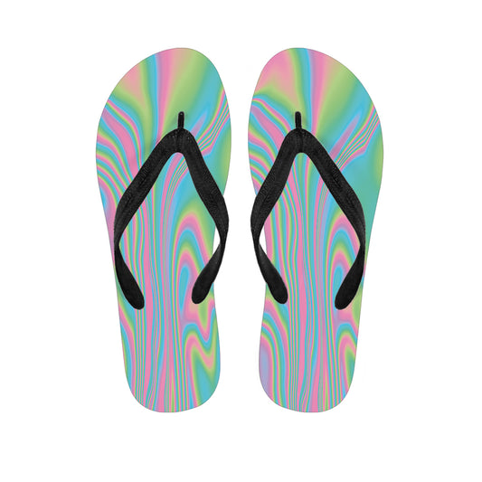 Rainbow Holographic Print Flip Flops