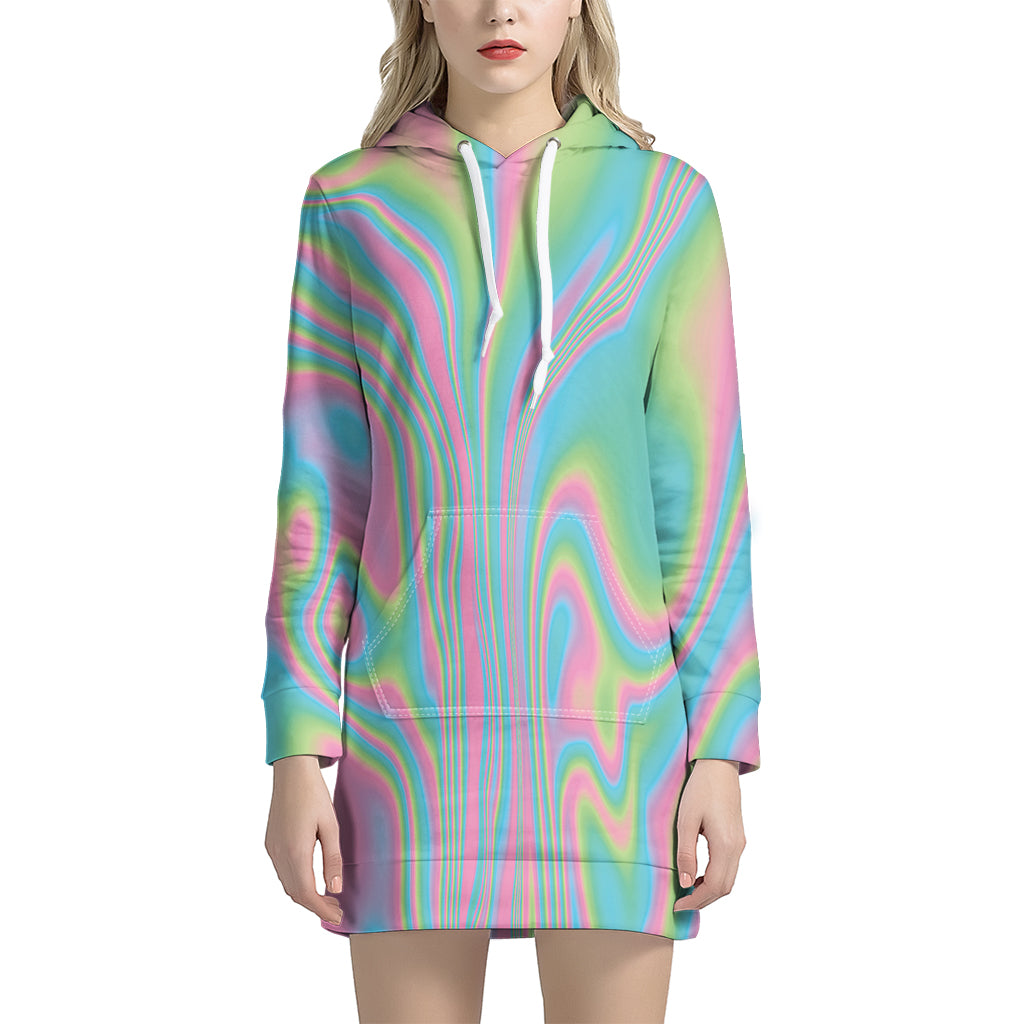 Rainbow Holographic Print Hoodie Dress