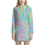 Rainbow Holographic Print Hoodie Dress