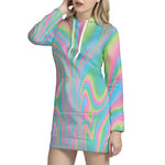 Rainbow Holographic Print Hoodie Dress