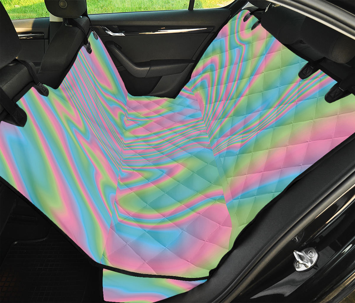 Rainbow Holographic Print Pet Car Back Seat Cover