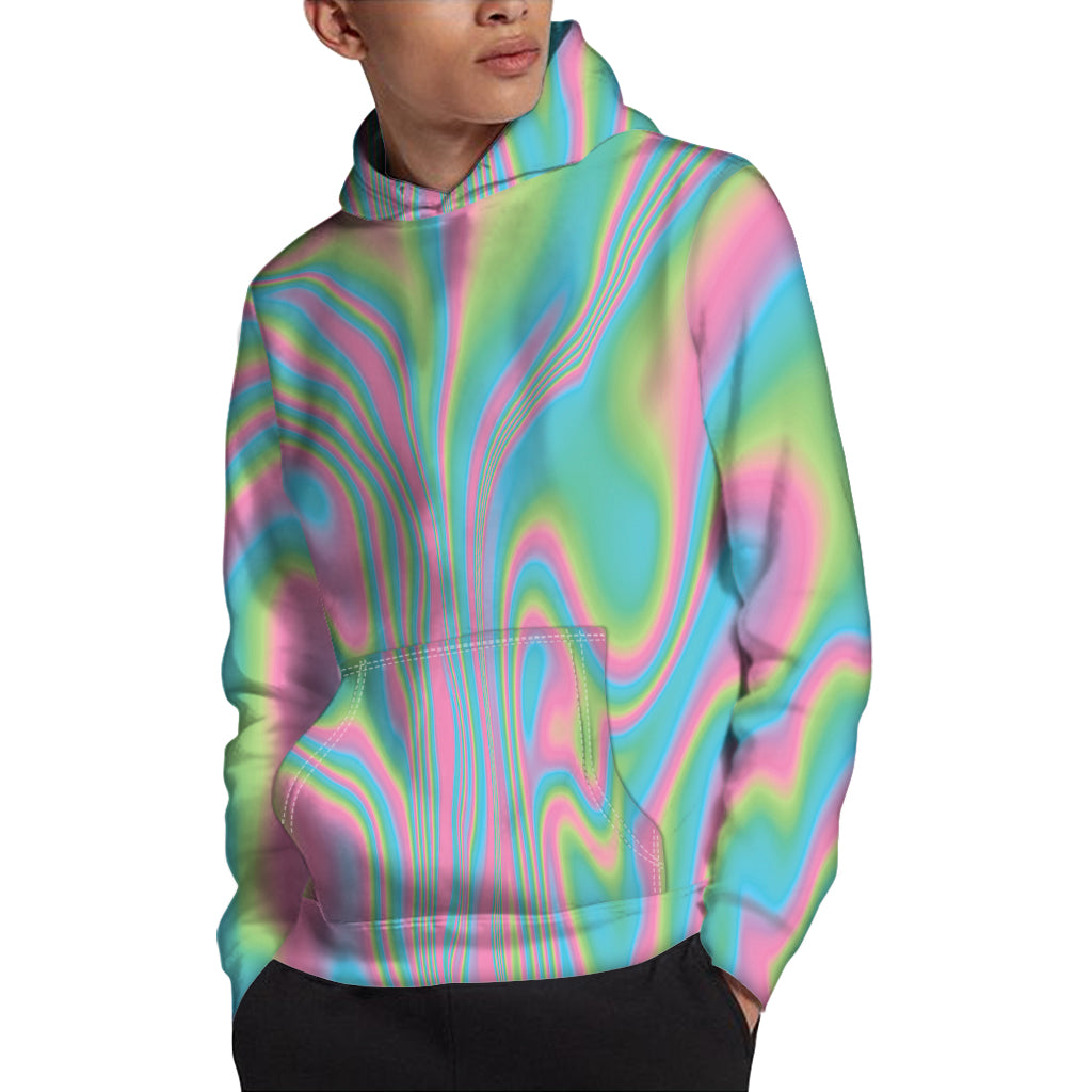 Rainbow Holographic Print Pullover Hoodie