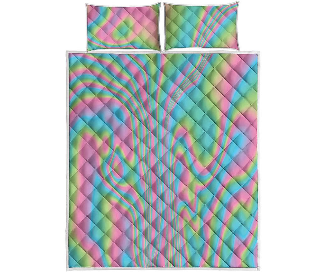 Rainbow Holographic Print Quilt Bed Set