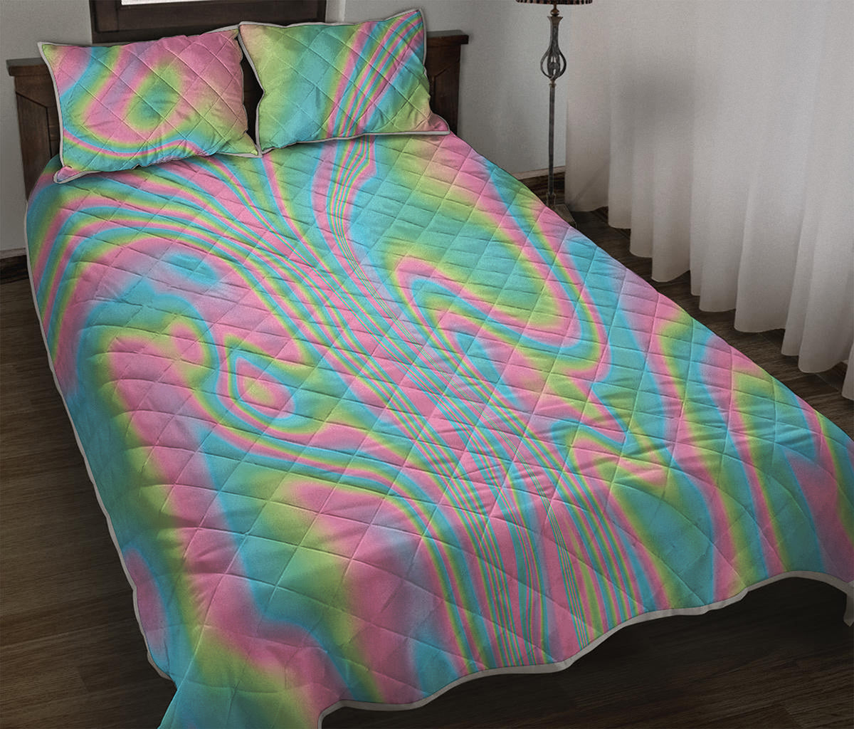 Rainbow Holographic Print Quilt Bed Set