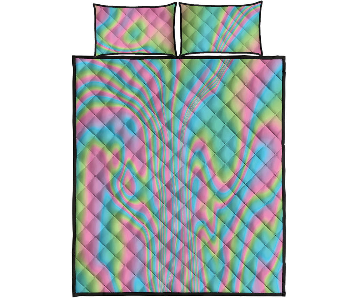 Rainbow Holographic Print Quilt Bed Set