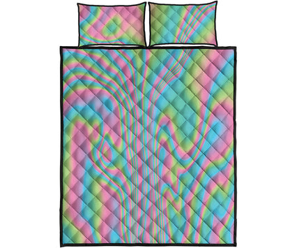 Rainbow Holographic Print Quilt Bed Set
