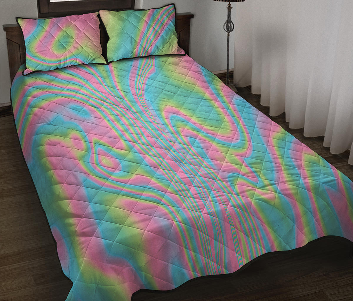 Rainbow Holographic Print Quilt Bed Set