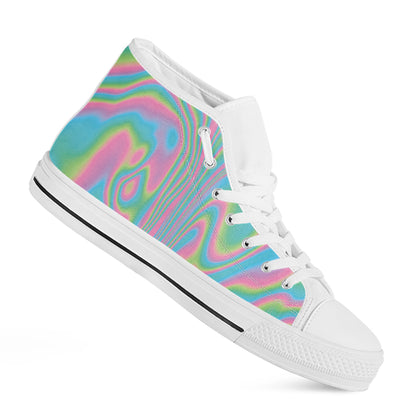 Rainbow Holographic Print White High Top Shoes