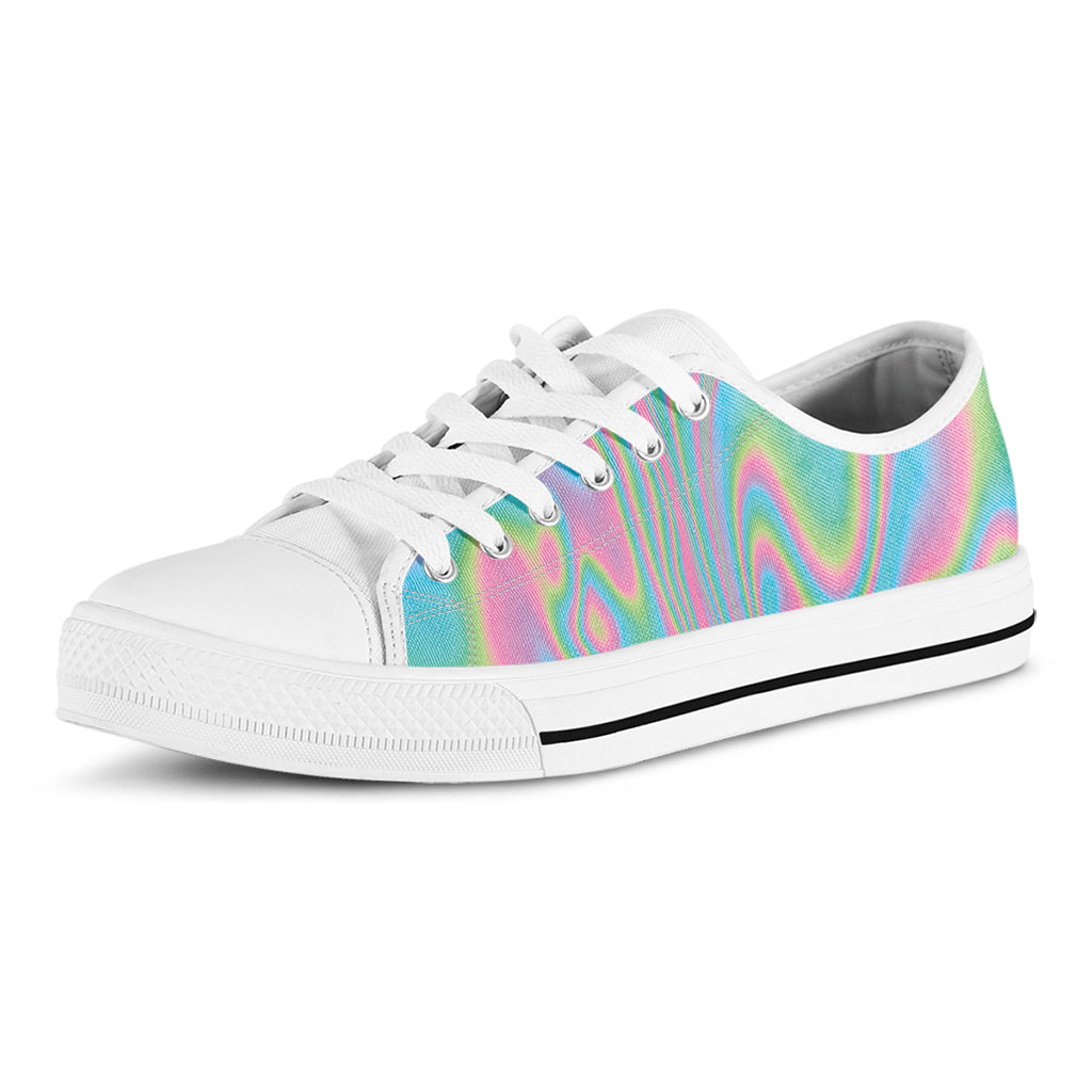 Rainbow Holographic Print White Low Top Shoes