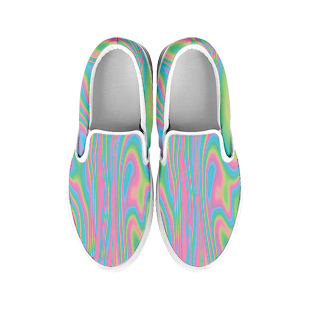 Rainbow Holographic Print White Slip On Shoes