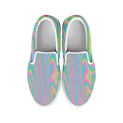 Rainbow Holographic Print White Slip On Shoes