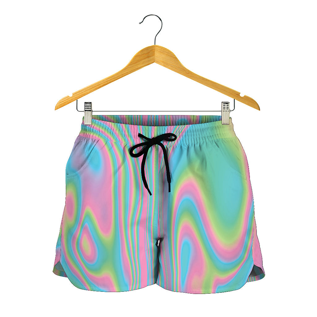 Rainbow Holographic Print Women's Shorts
