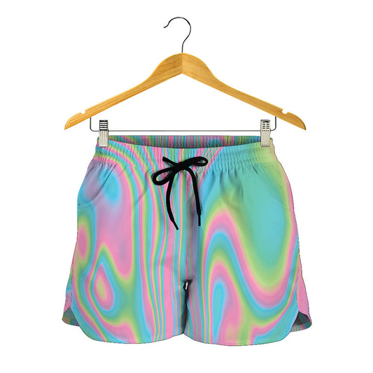 Rainbow Holographic Print Women's Shorts