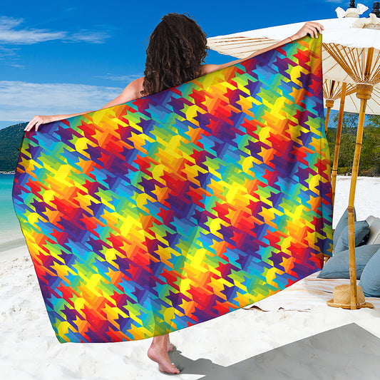 Rainbow Houndstooth Pattern Print Beach Sarong Wrap