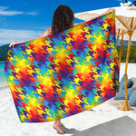 Rainbow Houndstooth Pattern Print Beach Sarong Wrap