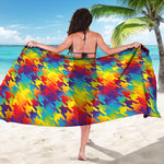 Rainbow Houndstooth Pattern Print Beach Sarong Wrap