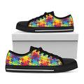 Rainbow Houndstooth Pattern Print Black Low Top Sneakers