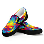 Rainbow Houndstooth Pattern Print Black Slip On Shoes