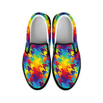 Rainbow Houndstooth Pattern Print Black Slip On Shoes