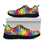 Rainbow Houndstooth Pattern Print Black Sneakers