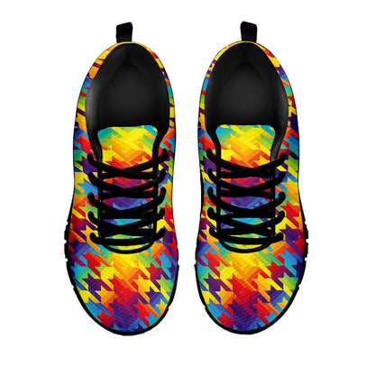 Rainbow Houndstooth Pattern Print Black Sneakers