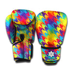Rainbow Houndstooth Pattern Print Boxing Gloves