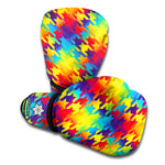 Rainbow Houndstooth Pattern Print Boxing Gloves