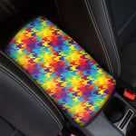 Rainbow Houndstooth Pattern Print Car Center Console Cover